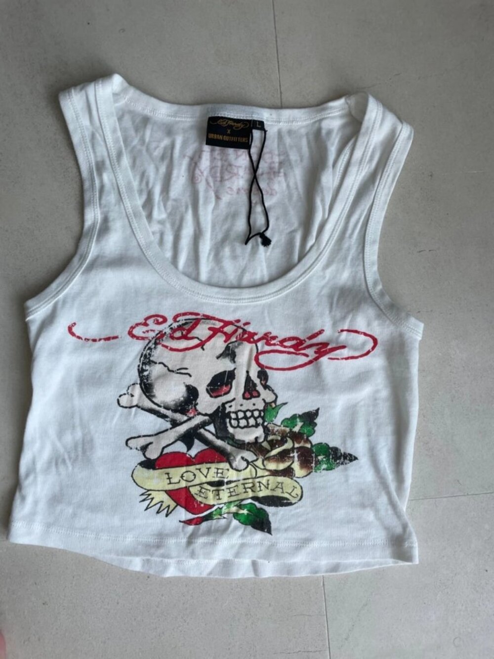 White Skull Graphic Cropped Tank Top L